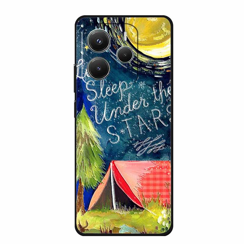 3D Emboss Case For Xiaomi Redmi Note 14 Phone Case Flowers Black Silicone Soft Back Cover Coque For Redmi Note 14 5G Global Case
