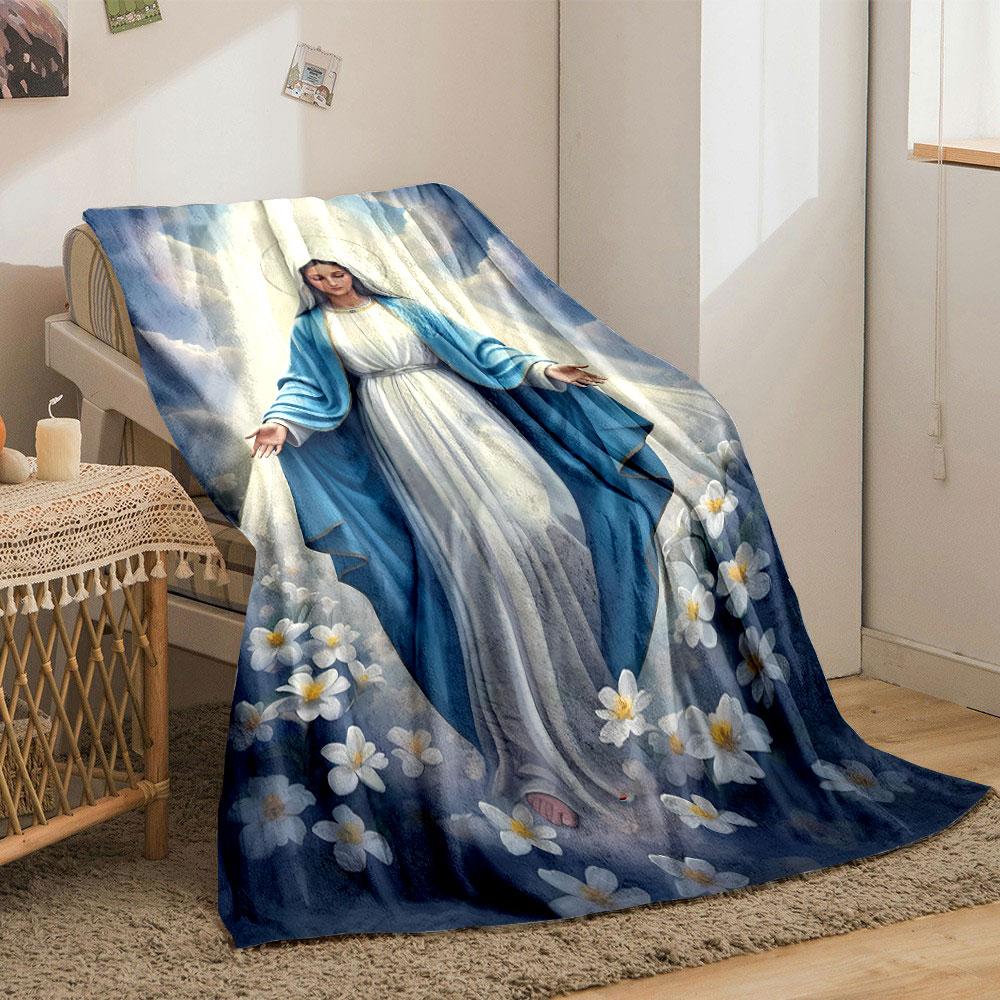 Unsere Liebe Frau von der Gnade Blumenkranz Weiche Kuscheldecke Bedruckte Decke für Wohnzimmer Bett Sofa Mittagspause Weiche Gemütliche Decke für Freund's Festival Geschenk