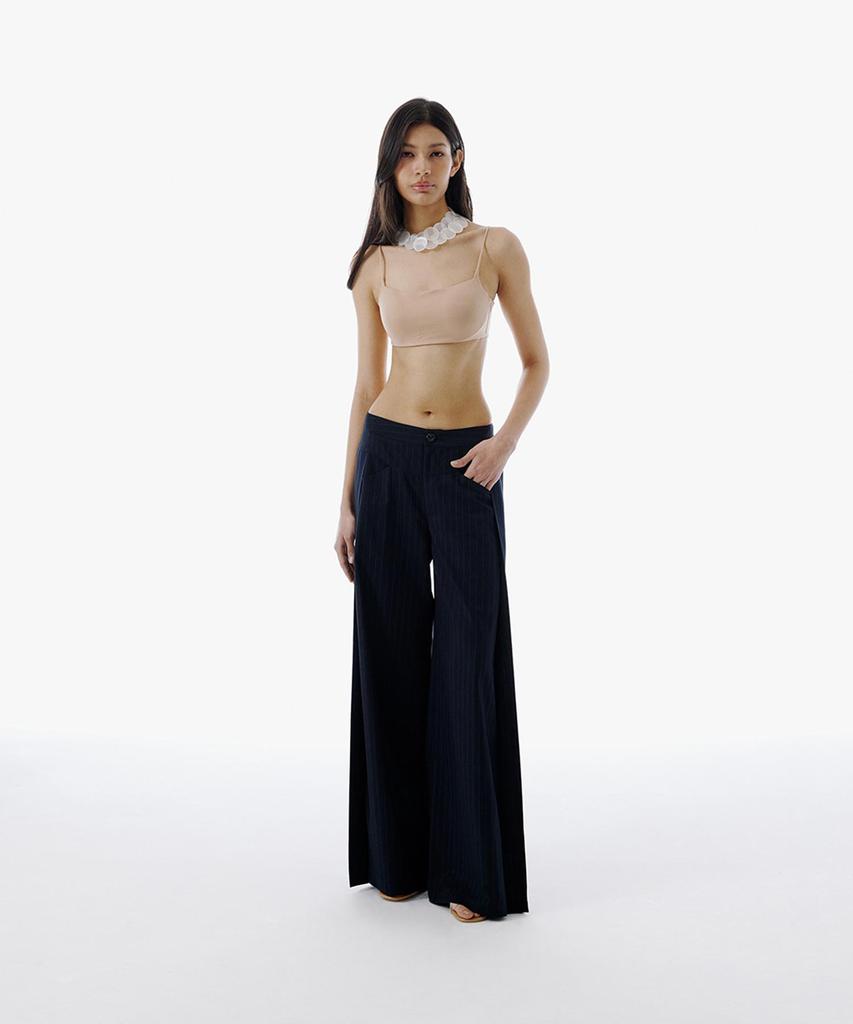 CURRENT Pleated Wide Pin Stripe Pants [Dark Navy]