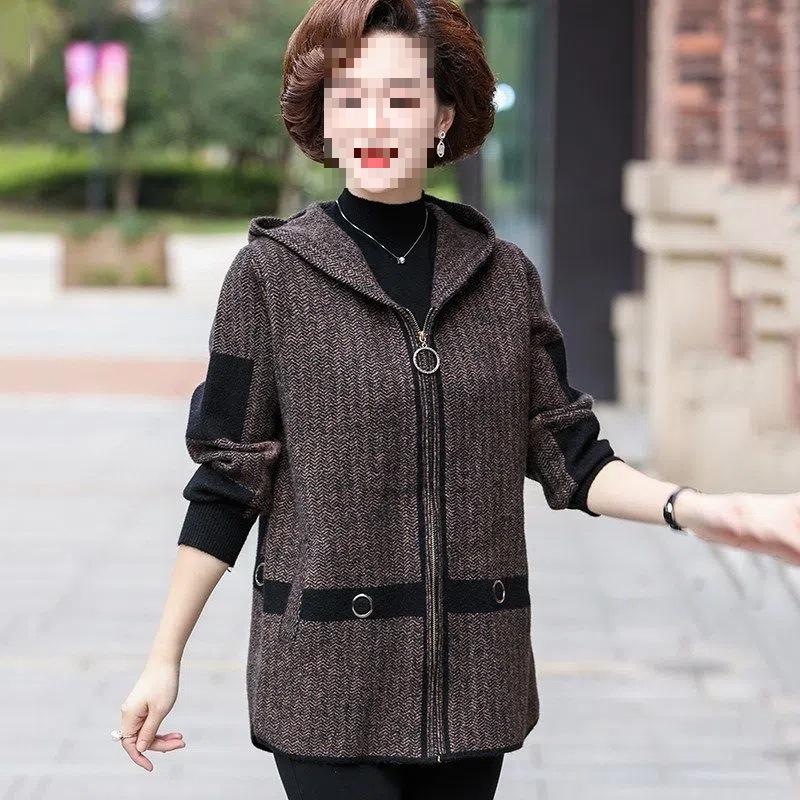 Fat Mama Plus Size Double-Sided Fleece Hooded Jacket for Mid-Aged & Elderly (Spring/Autumn)