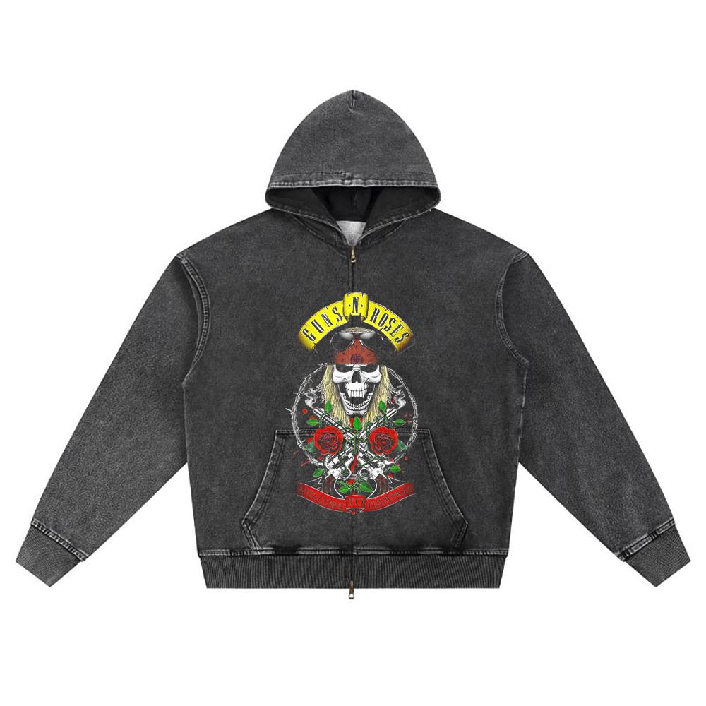 DTG print Knitted Denim Zip-Up Hoodie Copy of GUNS FULL Brother Print Zipper Hoodies