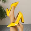 Women's Patent Leather Pointed Toe Chunky Heel High Heels with Shallow Mouth, European and American Style, Plus Size 43