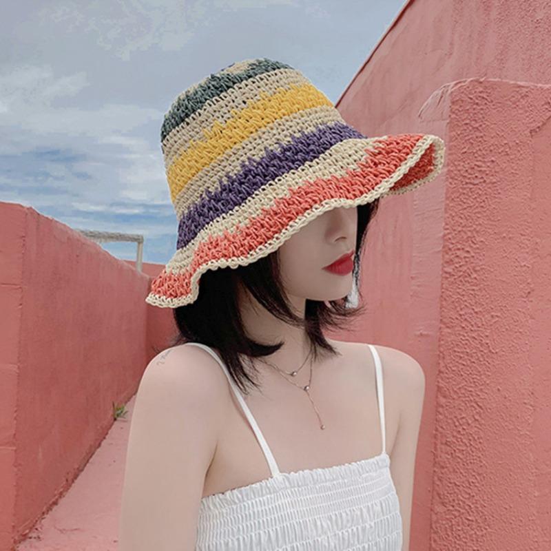 New Hyunya Style Colorful Hand Crocheted Foldable Crochet Shading Sunscreen Tourism Resort Seaside Straw Hat