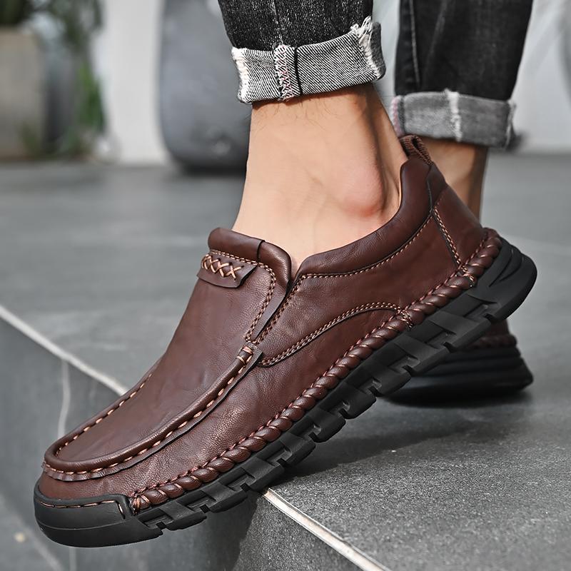 Classic Handmade Casual Leather Shoes Men Loafers Comfortable Moccasins Men Flats Shoes Genuine Leather Men Shoes