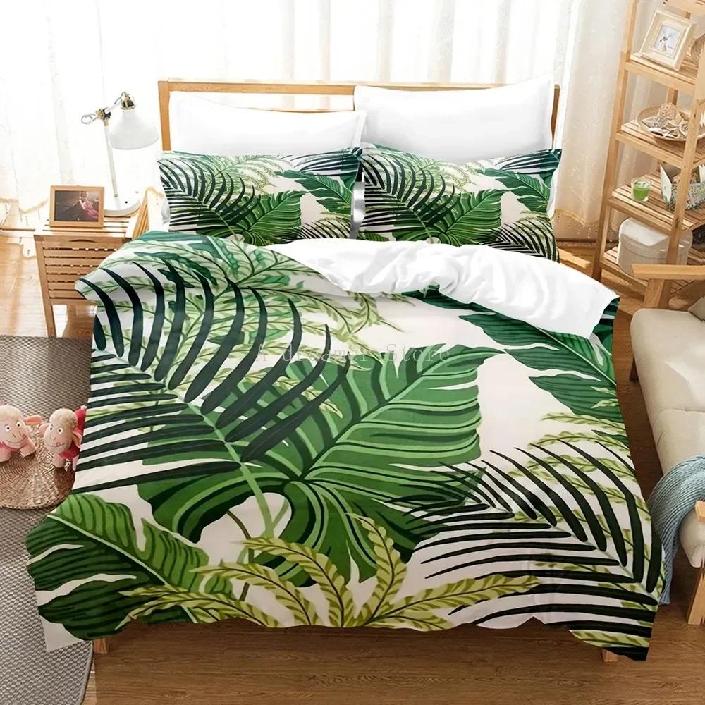 New 3D Green Palm Leave Fashion Comfortable Duvet Quilt Cover Pillowcase Bedding Set Children Bedroom Decoration Home Textile