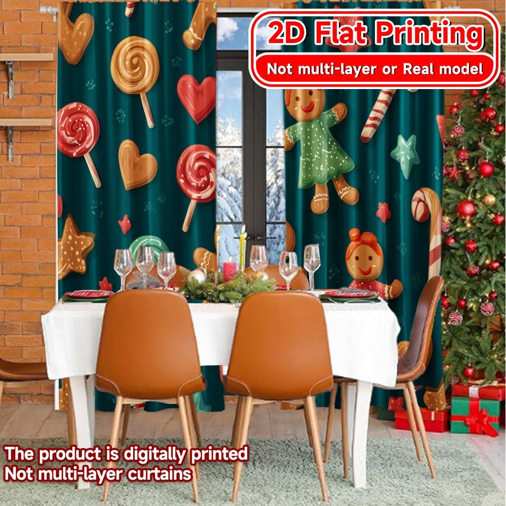 Set Of 2 Flat Printing Gingerbread Joy Chic Curtain Fabric Curtains Insulation Room With Thermal Polyester Machine Washable