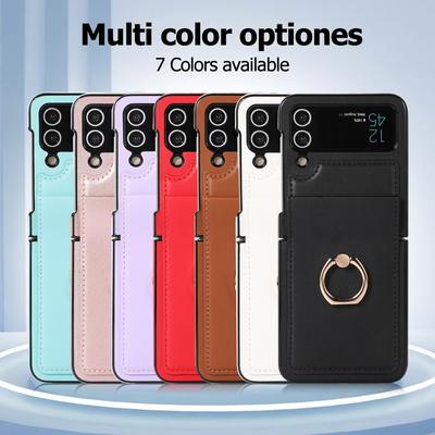 Luxury Leather Cases For Samsung Galaxy Z Flip 4 Case Flip4 Ring Holder Folding Hinge Shockproof Back Cover For Samsung Z Flip 3