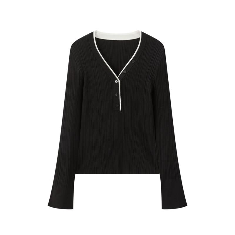 PEACEBIRD Women's V-neck Color-block Slim-fit Knit Top