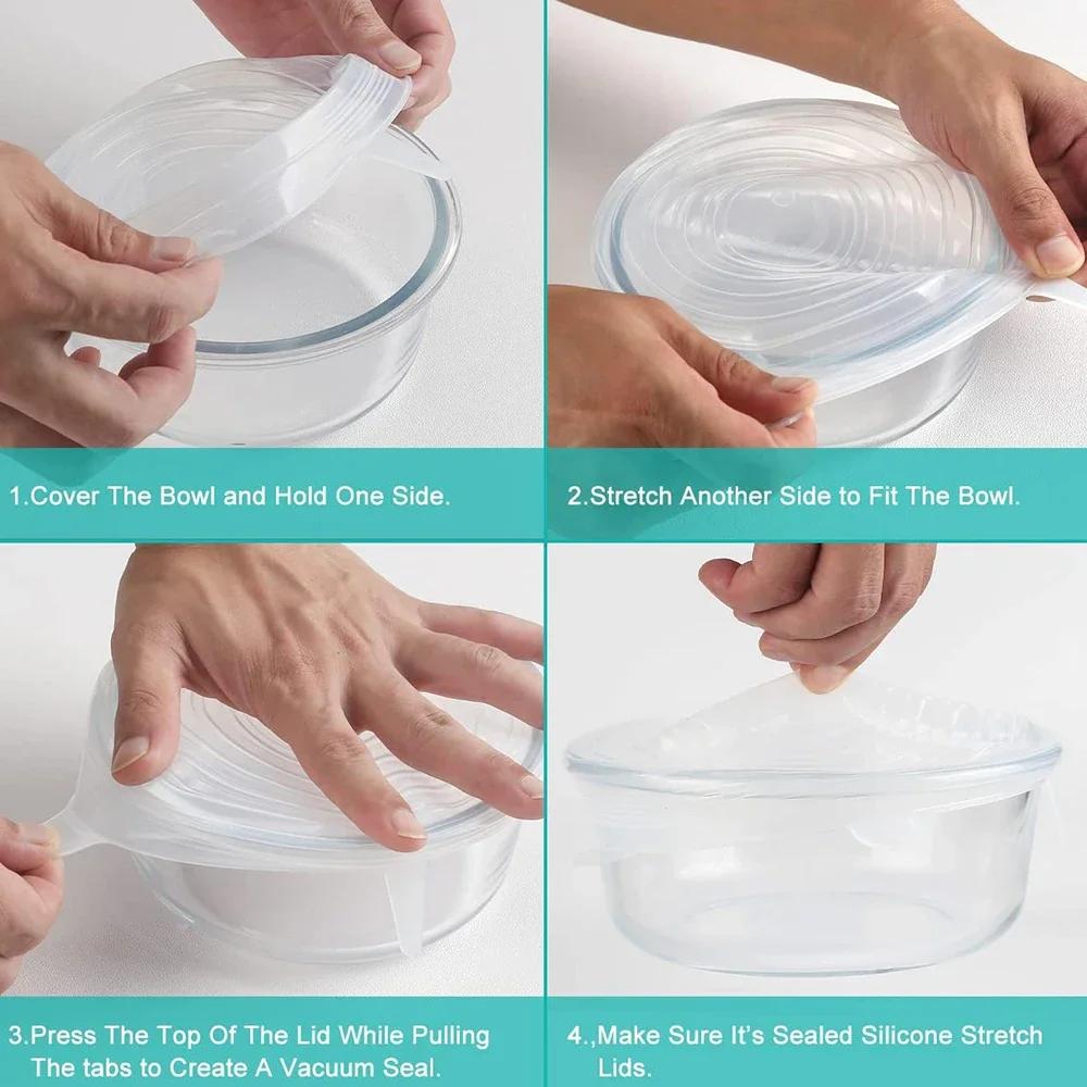 Food Preservation For Kitchen Accessory Adjustable Elastic Silicone Caps Sizes Household Kitchen Storage Organization Cover Home