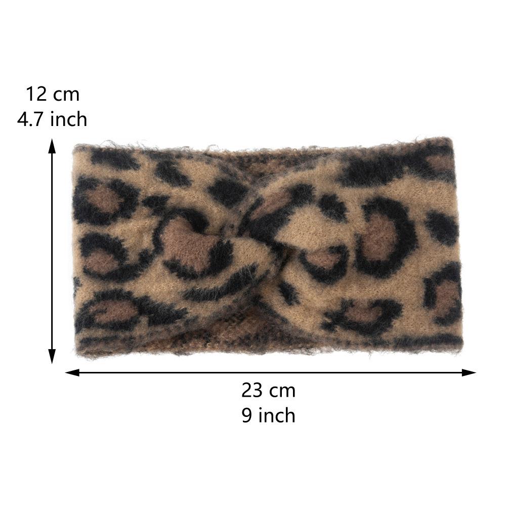 Plush Leopard Print Cross Headband For Women Korean Style Wool Knitted Chunky Hairband Fashion Wide side Turban Hair Accessories