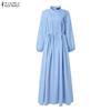 ZANZEA Damen Casual Rundhals Locker Langarm Muslimisches Kleid