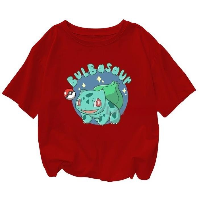 2025 Summer Pokémon Anime Bulbasaur 100 Pure Cotton Printed Tshirt Men Y2K Harajuku Loose Casual Versatile Shortsleeved Top