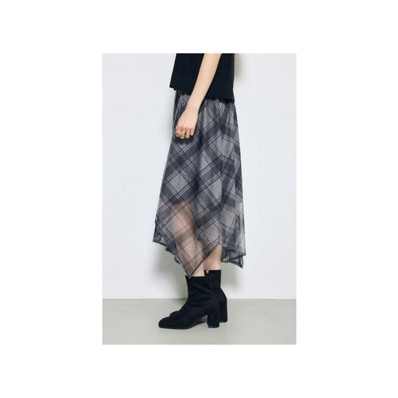 Sheer check handkerchief hem skirt pattern BLK5