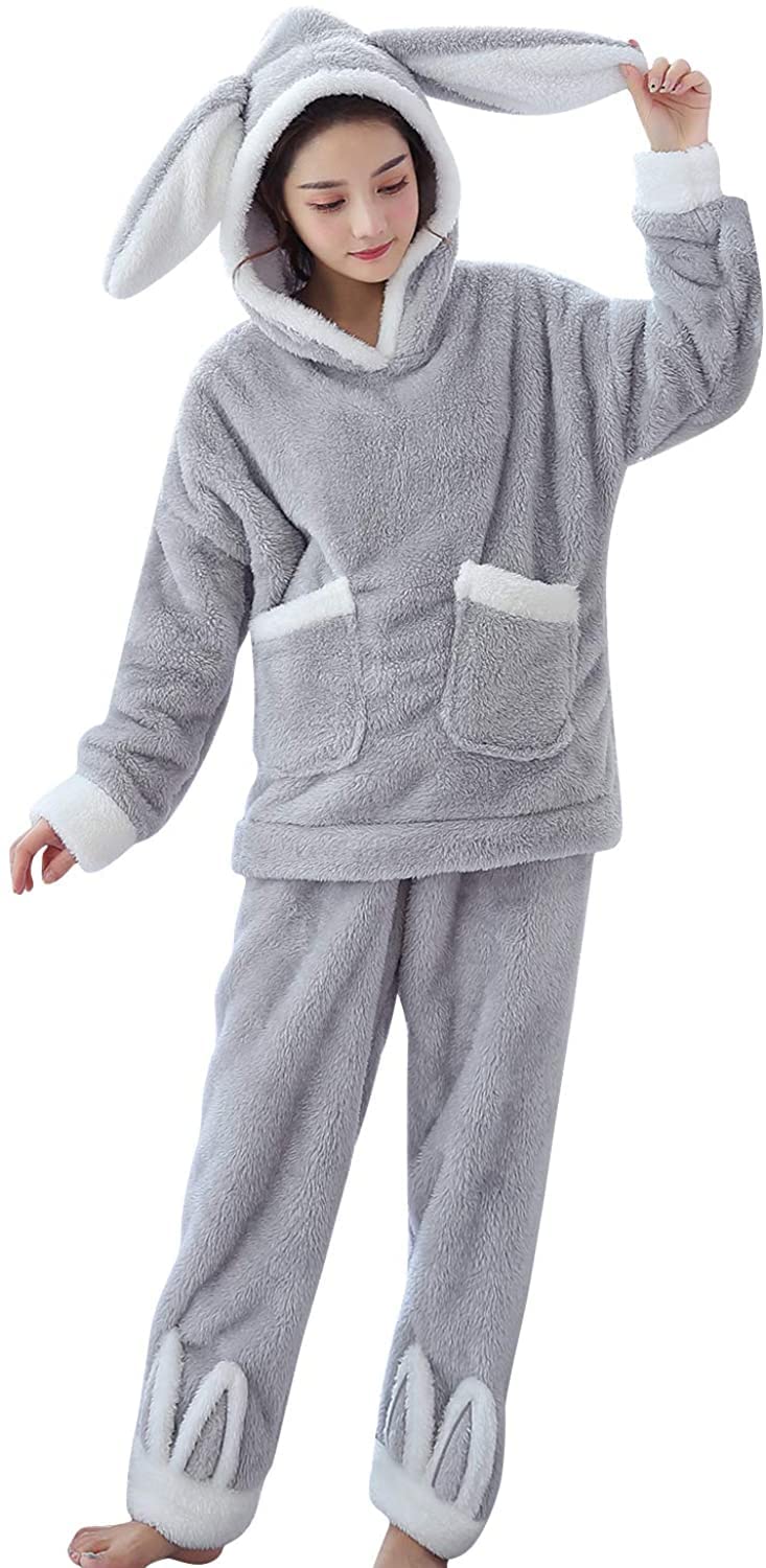 

SYitong Winter Long Sleeve Solid Adult Flannel Top and Bottom Set with Rabbit and Bear Designs Size Women s Loungewear, Cute, Soft, Simple, Color,