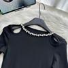 Autumn New Knitted Dress Women's Shoulder Long-sleeved Small Black Dress