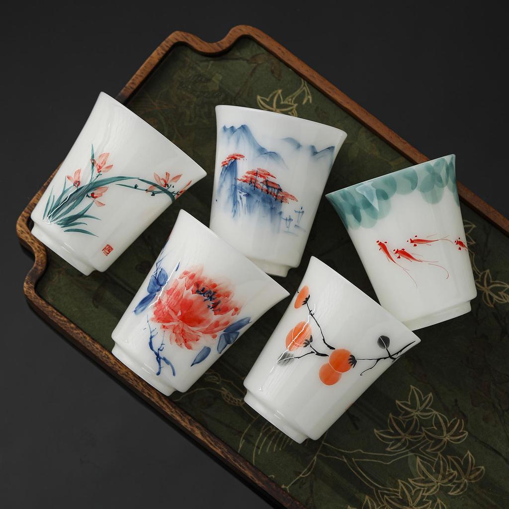 Hand-Painted Raw Jade Porcelain Tea Cup - Underglaze Blue and White Kung Fu Single Cup