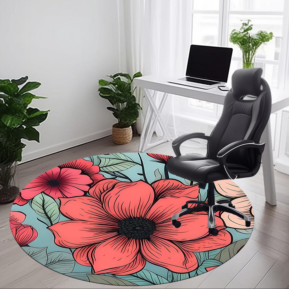 1pc Floral Pattern Office Round Area Rug, Mat Suitable For Office, Under Office Chairs Bedroom Living Room Home Decor, Room Deco