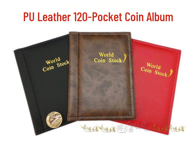 PU Leather Coin Collection Album - 120 Slot Slip-in Commemorative & Medium Grid Design
