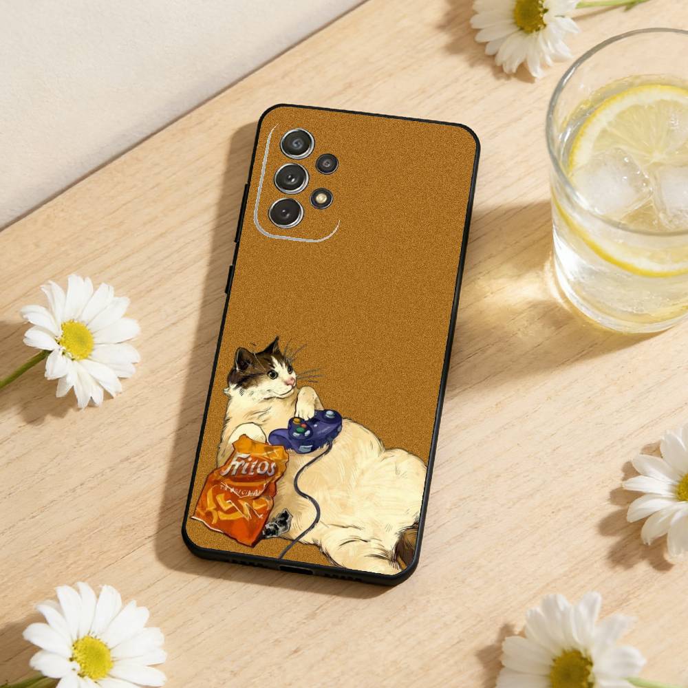 Art Oil Painting Cat Phone Case For Samsung S26,S25,S24,S21,S22,S23,S30,Ultra,S20,Plus,Soft Silicone Black Cover