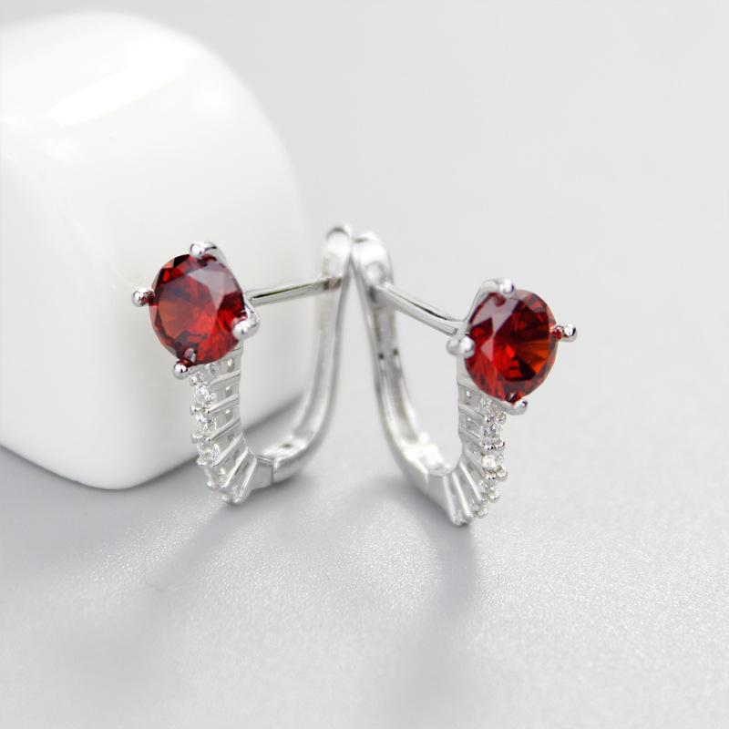S925 Sterling Silver Korean Fashion Women's Elegant Wine Red Ear Clip Gifts for Girlfriend Silver Jewelry