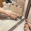 Fashion 2025 New Style Women's High Heels Open Toe Square Head Flower Sexy Silk Fine Heel One Character Buckle Sandals Simple Woman Shoe