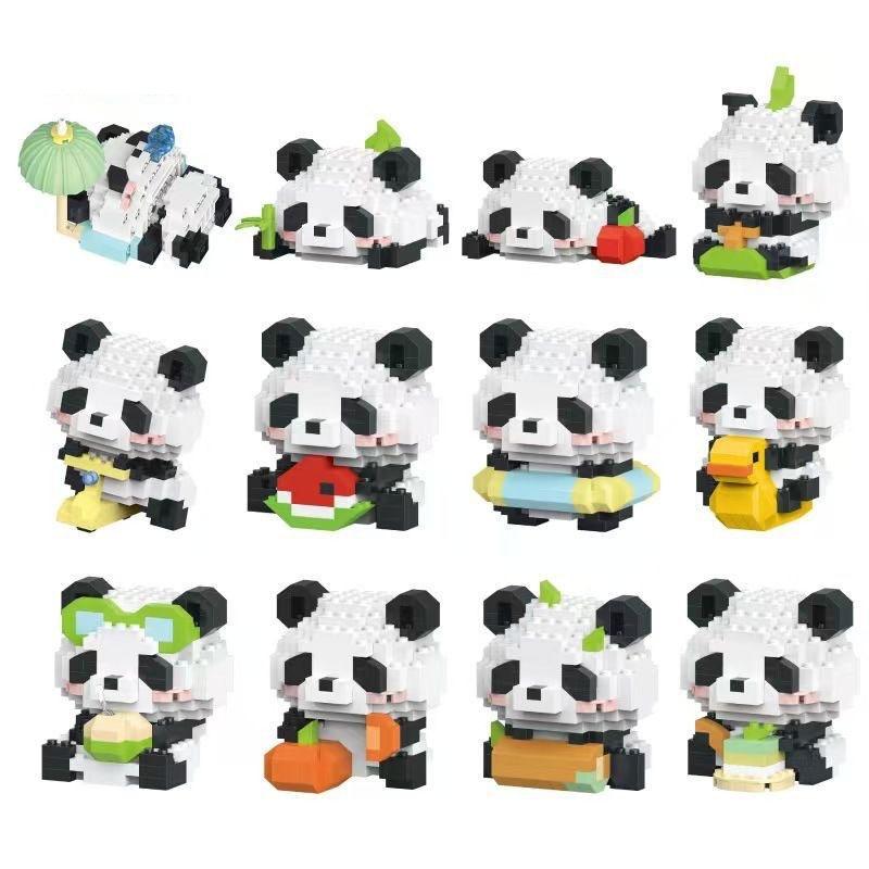 Cute Panda Mini Particle Building Blocks Blind Box Kawaii Collectible Puzzle Toy DIY Montessori Educational Toys Gifts for Kids