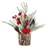 Christmas Artificial Snowy Pine Branches with Vase Faux Pine Cone Berry Arrangement Vintage Faux Cedar Greenery Picks for Home Indoor Fireplace Mantel
