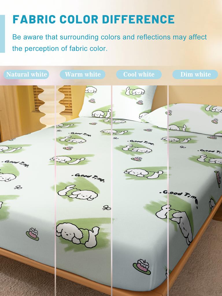 1 Cartoon Cute Animal Dog Printed Matte Fitted Sheet, Bedroom Printed Bed Cover, Bedding (Excluding Pillowcases)
