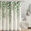 Green Shower Curtains for Bathroom Linen Shower Curtain Nature Themed Plants Leaves Botanical Sage Green and Cream Fabric Cloth