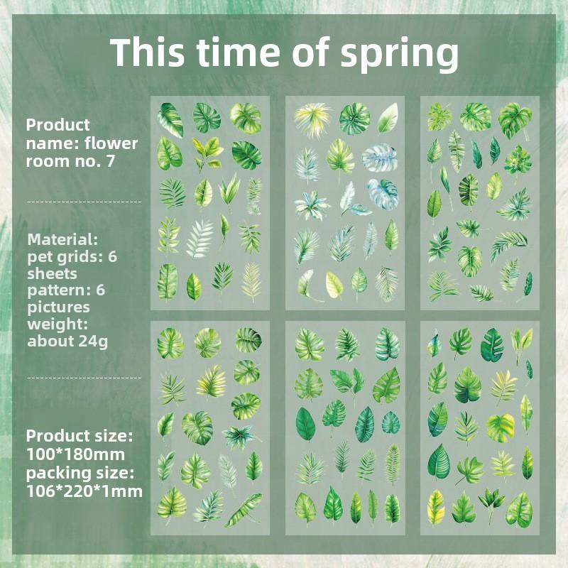 6 Sheets Vintage Leaves Flowers PET Sticker Package Plant Theme DIY Diary Decoration Sticker Album Scrapbooking