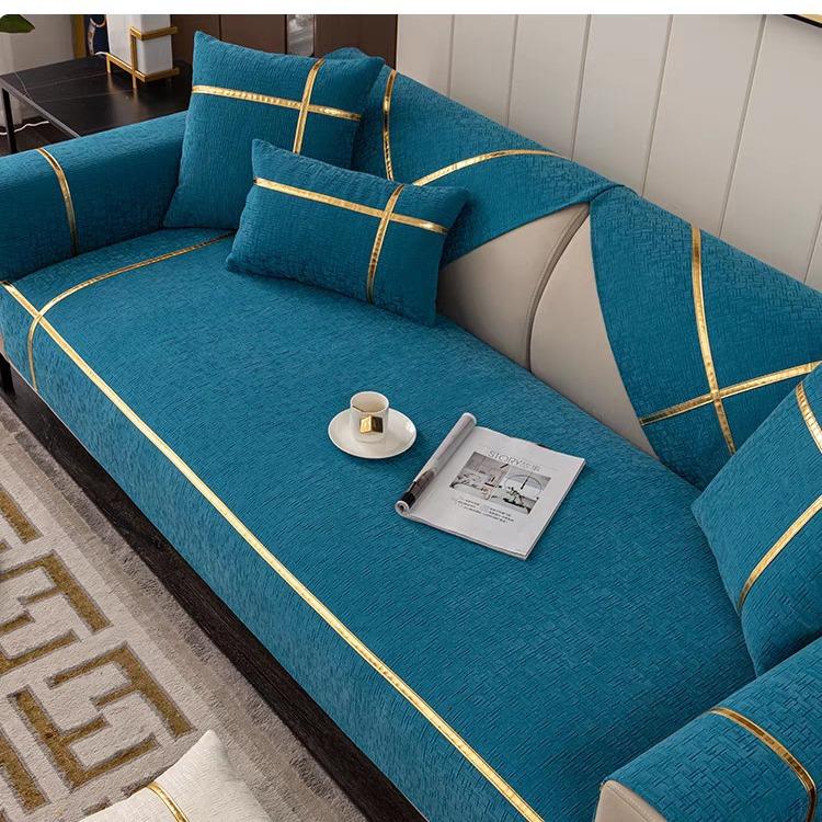 Zlatý polštář na pohovku Univerzální pro všechna roční období Chenille Protiskluzová utěrka na pohovku Severský styl Módní polštář na sedák