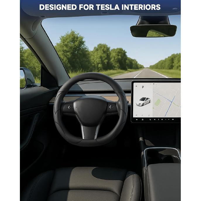 West Llama ized Nappa Leather Car Steering Wheel Cover for 2016-2025 Tesla Model 3/Model Y 2026 Juniper/Highland, Non-Slip Design of Tesla