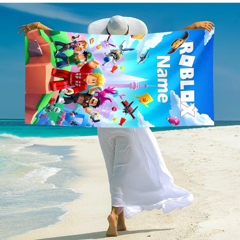 Personalized customized proof beach towel with gaming Roblox pattern - soft, absorbent,quick-drying,perfect swimming,camping&bathing