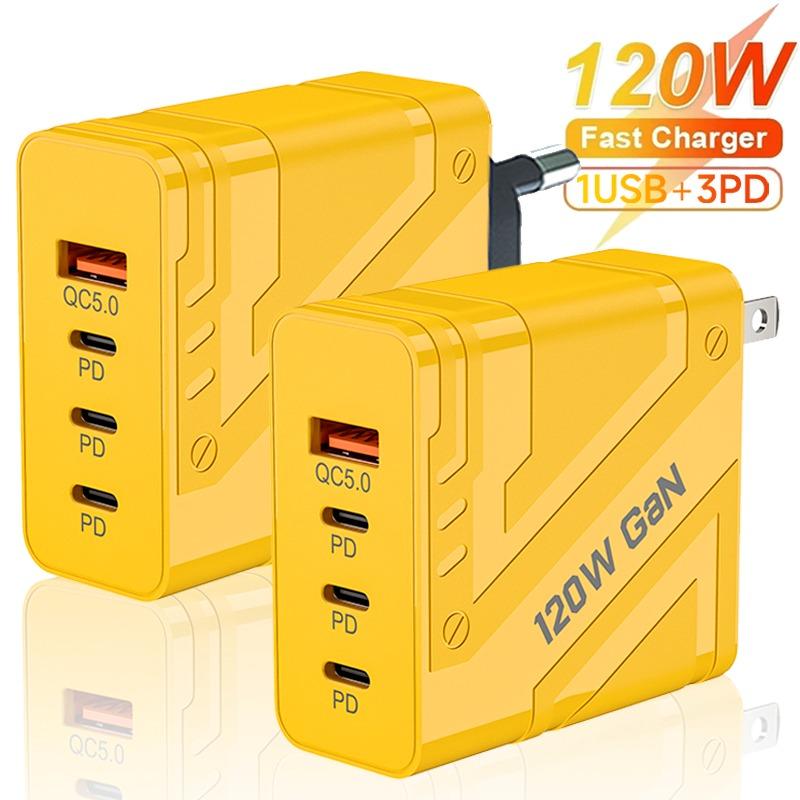 

120W Fast Charging Type-C Quick Charge3.0 PD USB Charger Adapter for IPhone 16 15 Xiaomi Samsung EU/US Plug Phone Wall Adapter EU Plug жовтий