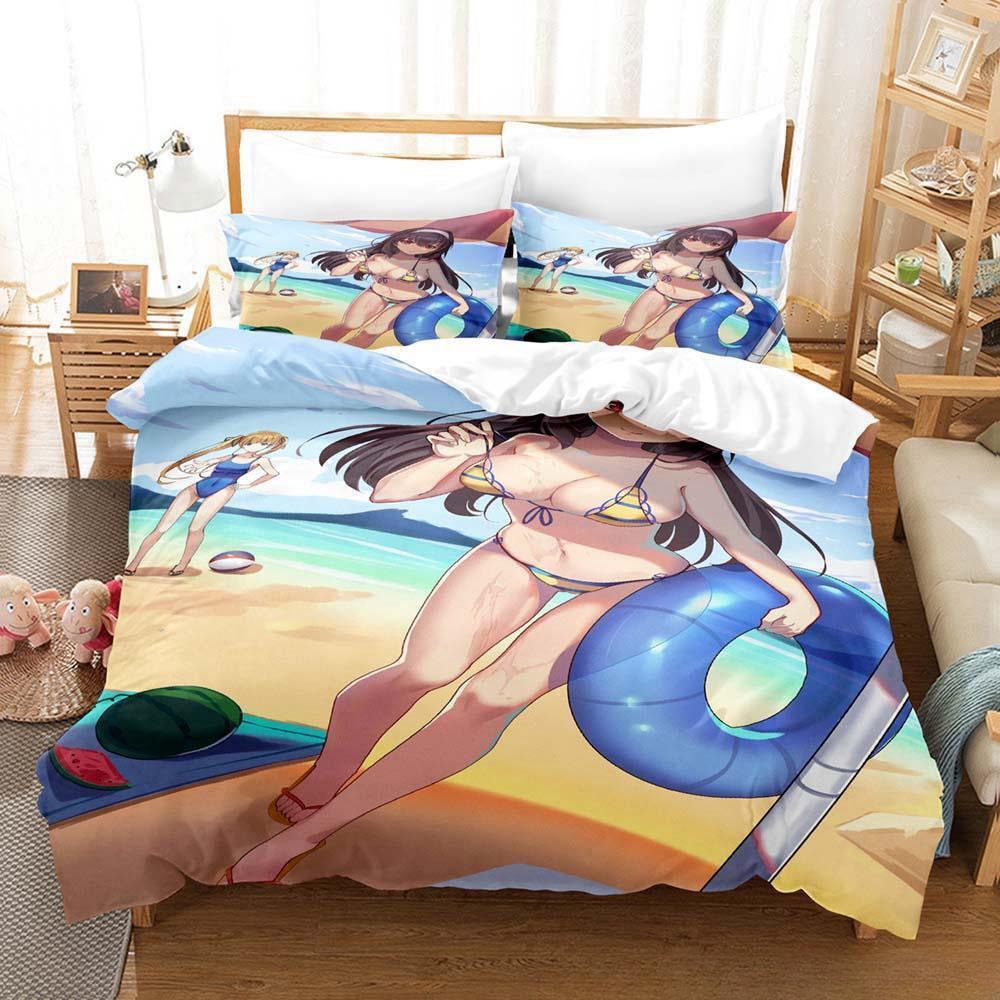 Utaha Kasumigaoka Bettwäsche-Set Cartoon Anime dreiteiliges Set Erwachsene Kind Schlafzimmer Bettbezug-Sets Heimtextilien 3D Kawaii Mädchen Sexy