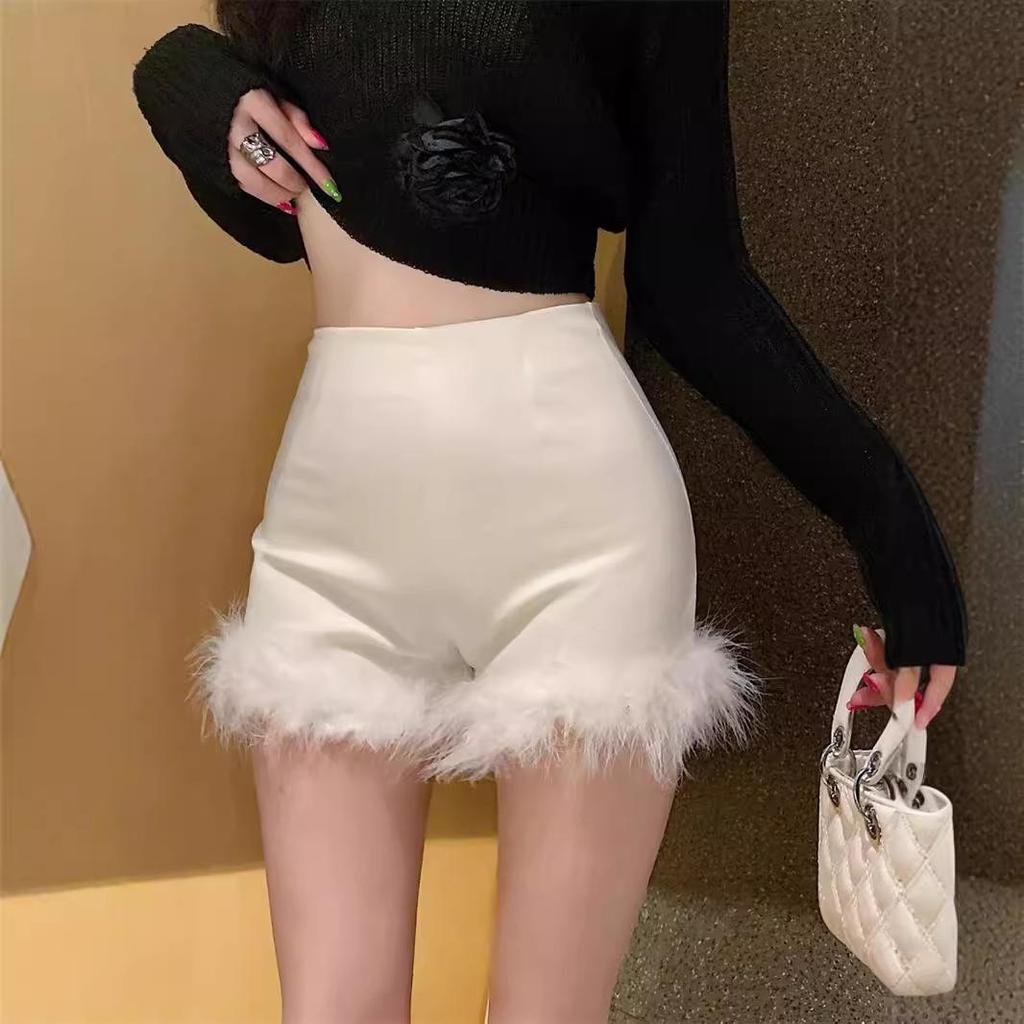 Sexy American Style High Waist Fuzzy Bodycon Booty Shorts for Women