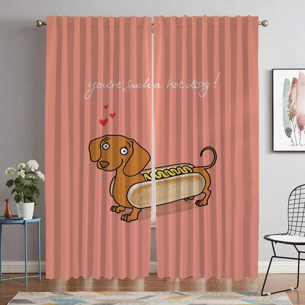 Dachshund Home Interior Curtains 2 Pieces Modern Living Room Curtains for Camera Tulle for Bedroom Blackout Curtain Shades Child
