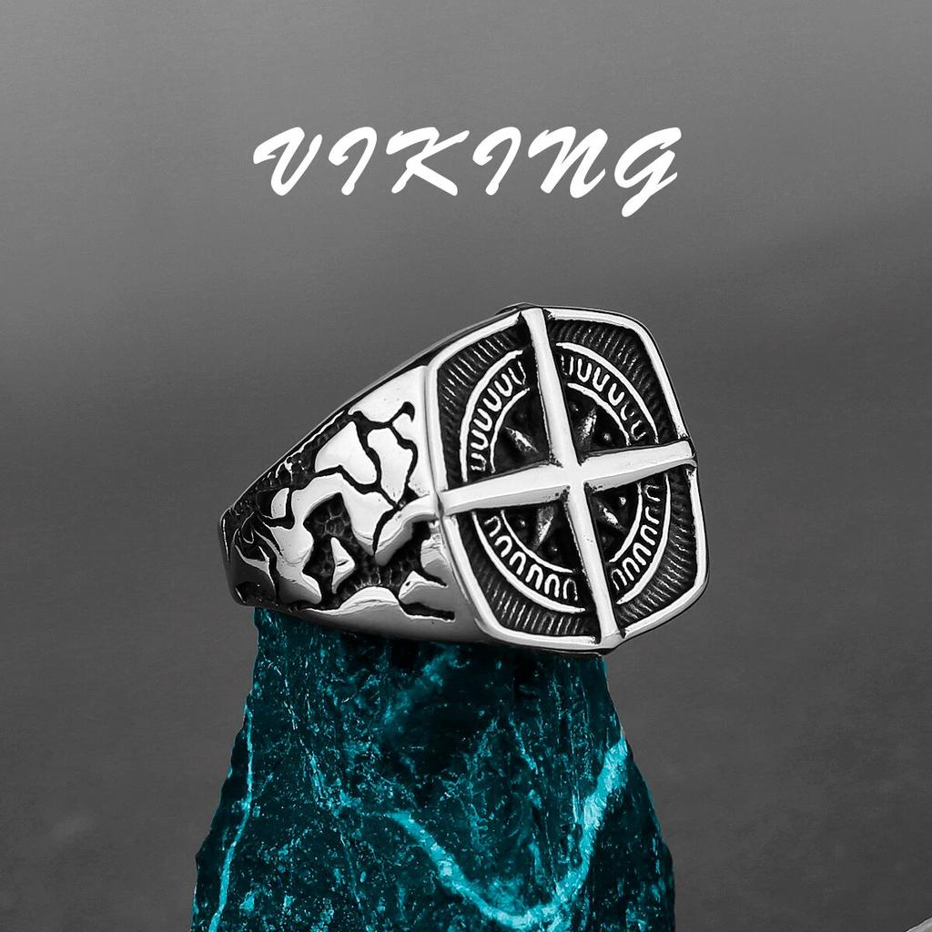 Nordic Viking Stainless Steel Ring Anchor Compass Tree of Life Rune Amulet Wolf Men Women Finger Jewelry Biker Party Club Gift