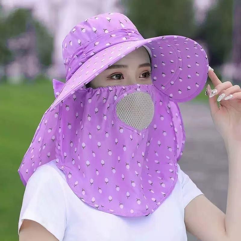 Women's Anti-UV Dual-Use Sun Hat with Face Shield for Summer Tea Picking, Riding, and Working