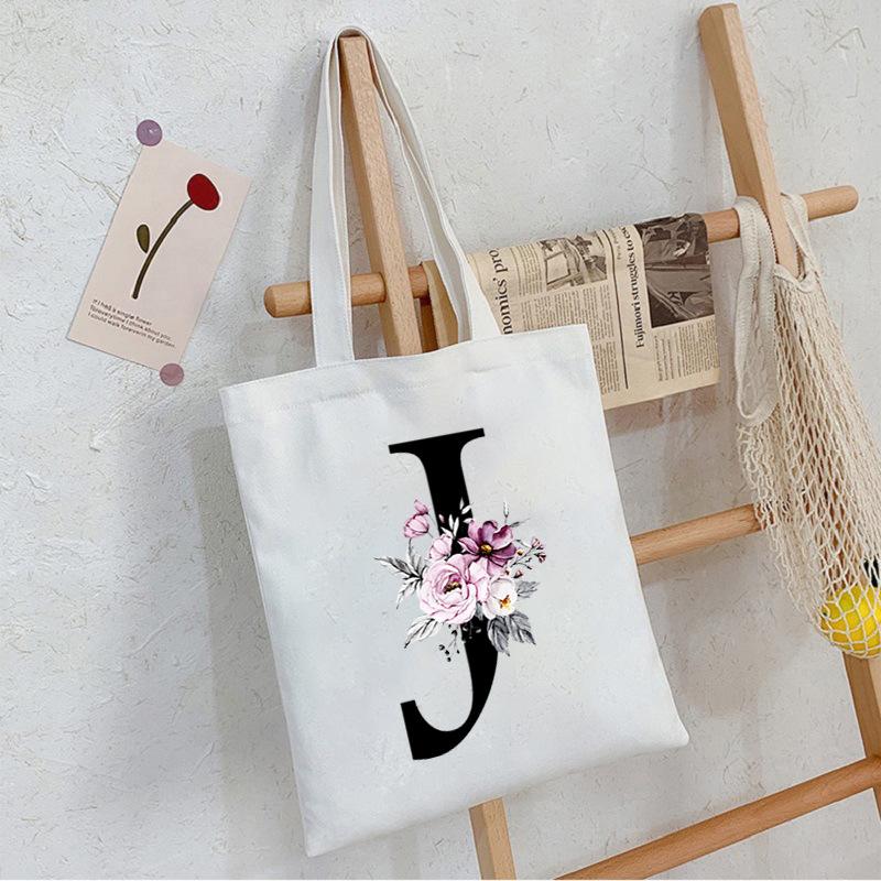 Alphabet24 Letter Print Student Portable Canvas Bag Tote Bag Large Capacity Messenger Bag