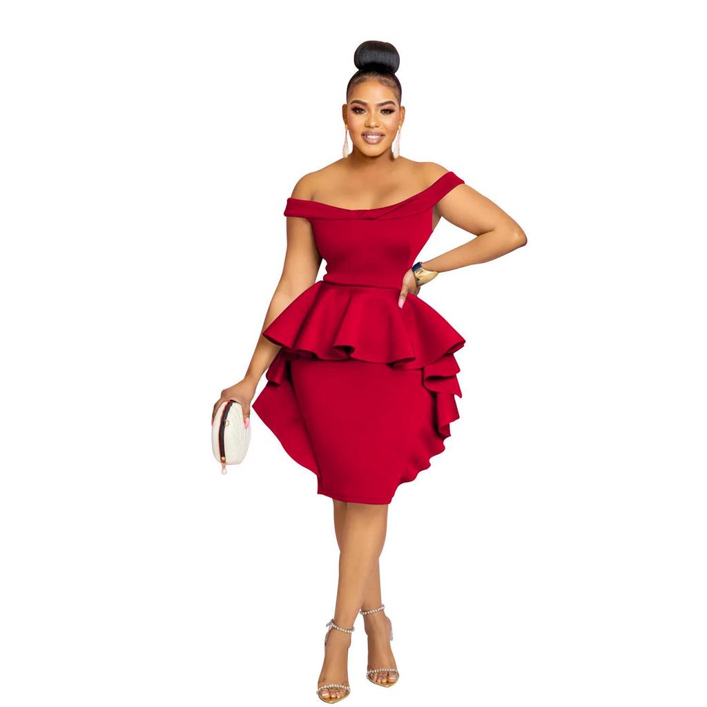 X6293 Fashion Women's Solid Color Sleeveless Ruffle Short Dress