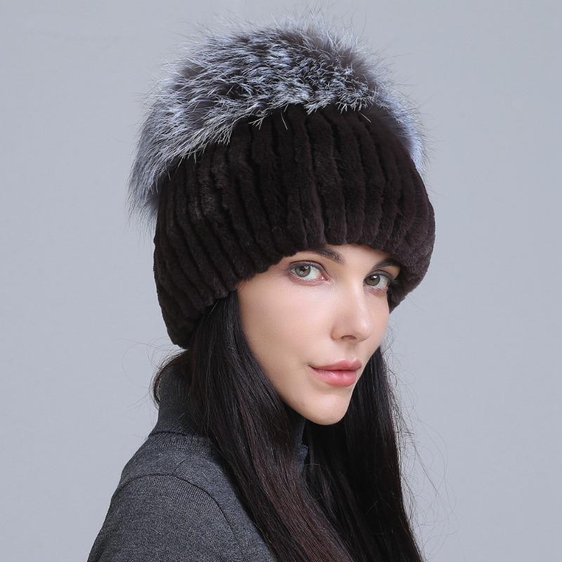 New fur hat Rex rabbit hat thickened versatile fox hair mushroom hat women's winter warm hat