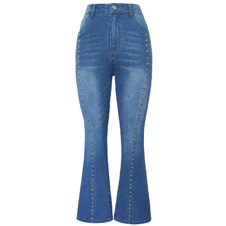 

Spring and Autumn High-Waisted Flared Jeans for Women, Slimming and Stretchy, 2026 New Style with Rivets, Elegant Long Pants for Women S синий