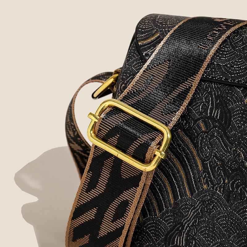 Bags for Women Vintage Fashion Floral Print Wide Shoulder Strap Crossbody Bag Temperament Versatile Large Capacity Handbags