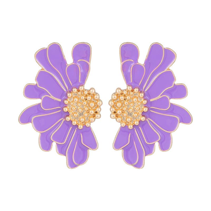 Retro Alloy Floral Stud Earrings Temperament Texture Painting Oil Flower Earrings Women