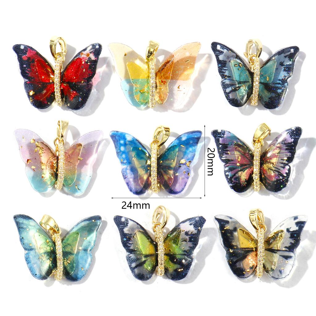 1 Piece Resin Insect Charm 18K Gold Plated Butterfly Animal Brass Pendants For DIY Necklace Bracelet Jewelry Making 24mm x 20mm