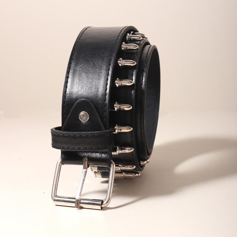 Rivet Belt Black Spice Girl Punk Unisex Personality Male Female Pentagram Bullet Rivet Buckle Jeans Belt