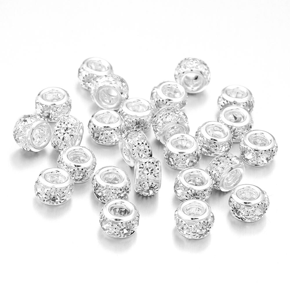 10pcs/lot Brass Rhinestone Metal Spacer Beads Big Hole Crystal Loose Beads For Jewelry Making DIY Necklace Bracelet Accessories