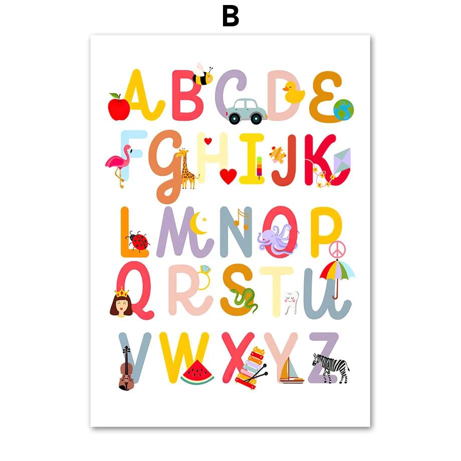 Adorable Alphabet Numbers Unicorn Horse Fruits Flowers Cartoon Wall Art Canvas Painting Prints Baby Kids Room Decor