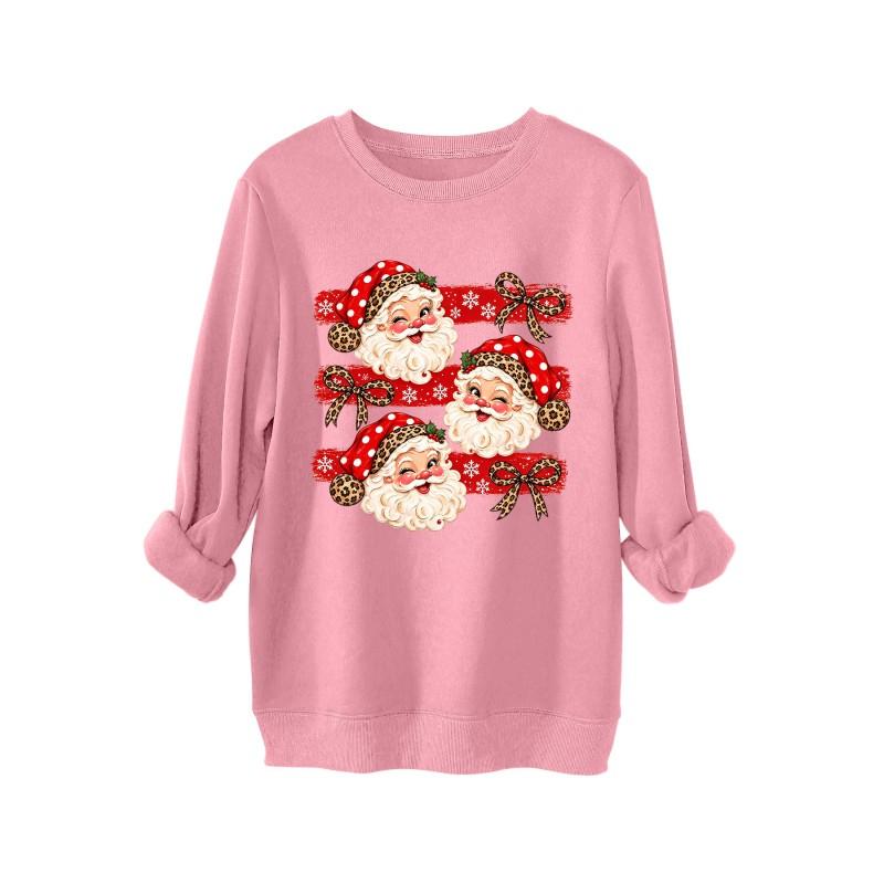 Womens Thick Hoodie Leopard Print Bow Santa Snowflake Graphic Round Neck Loose Fit Casual Winter Sweatshirt
